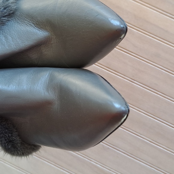 Donald J. Pliner Vero Quoio Pointy Toe Leather Mink Fur High Heel Ankle Boots - Picture 8 of 15